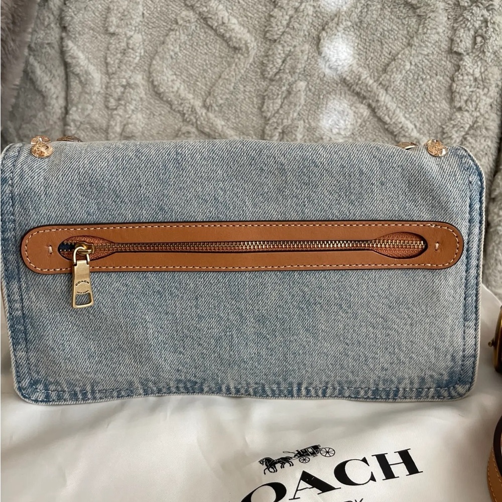 Coach Tabby 26 Denim Shoulder Bag Crystal Embellished Blue Gold Crossbody NWT - Picture 10 of 12